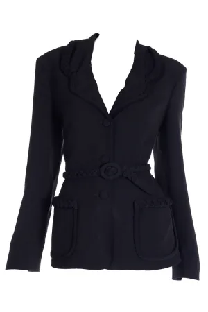 1990s Moschino Cheap and Chic Black Belted Jacket w Braid Detail