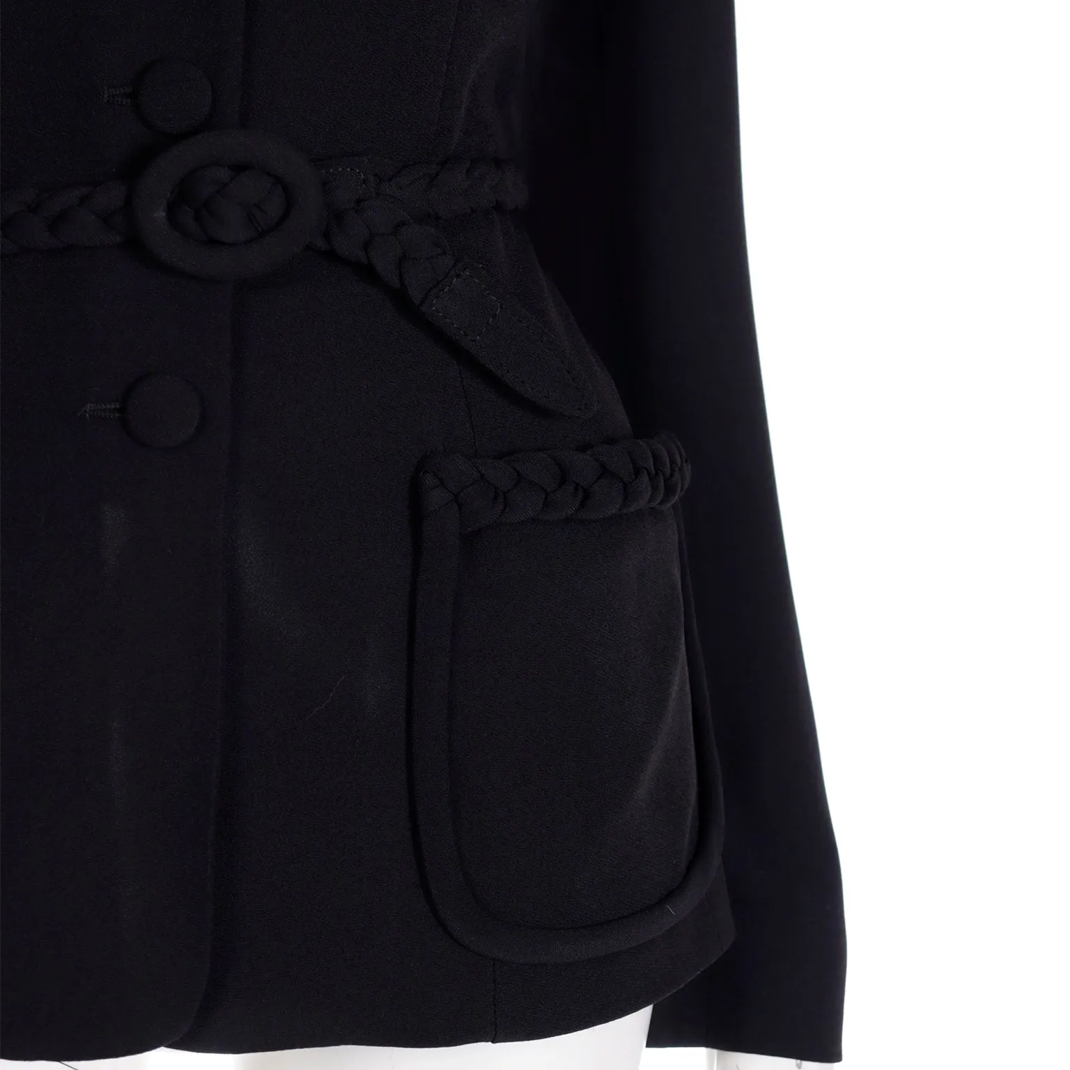 1990s Moschino Cheap and Chic Black Belted Jacket w Braid Detail