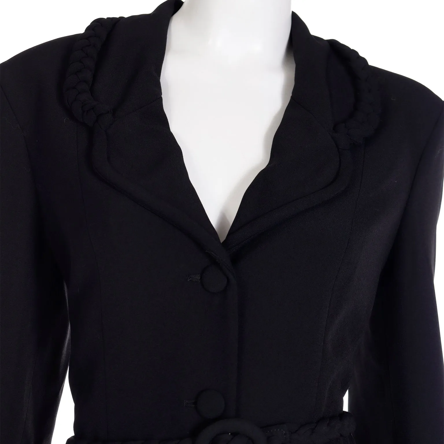 1990s Moschino Cheap and Chic Black Belted Jacket w Braid Detail