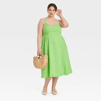 A New Day Women's Eyelet Casual Summer Dress Midi Sundress