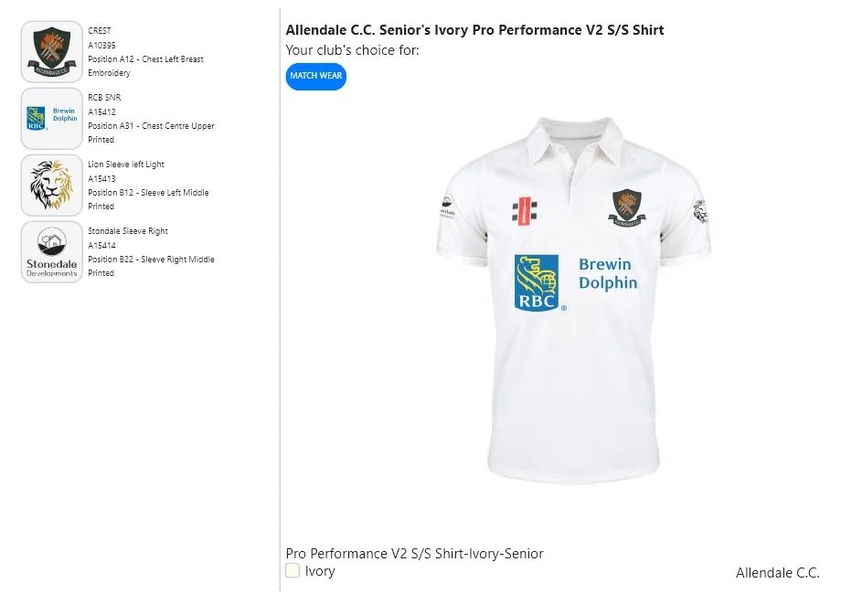 Allendale C.C. Senior's Ivory Pro Performance V2 S/S Shirt