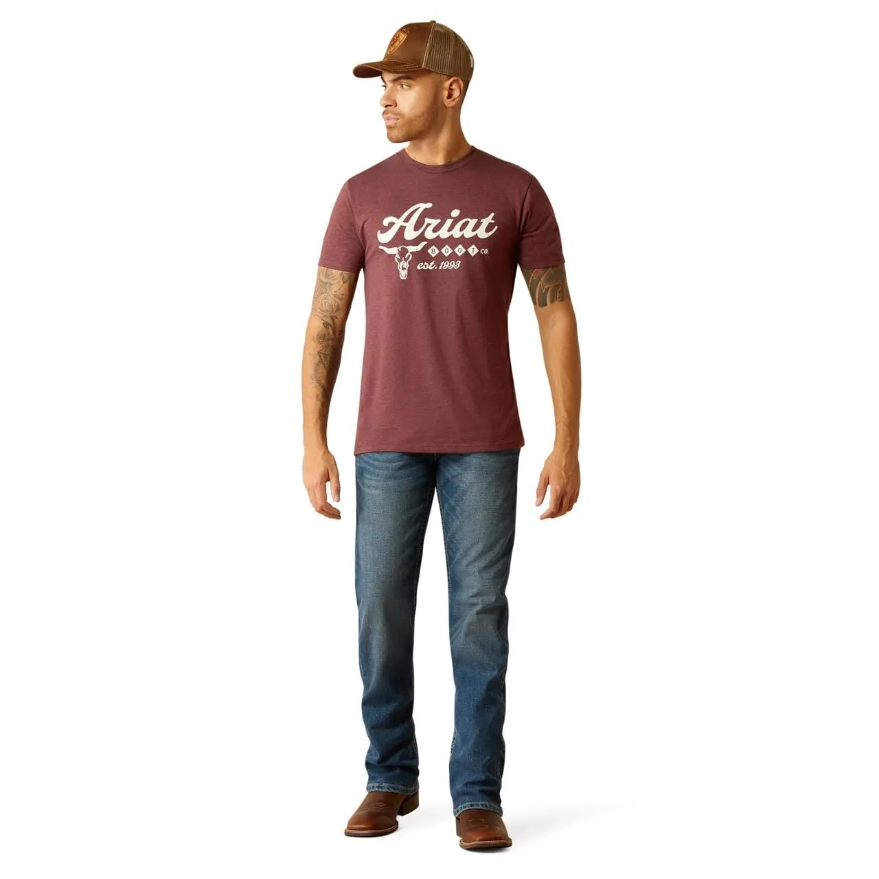 Ariat Men's Established Boot Co. T-Shirt, Maroon Heather