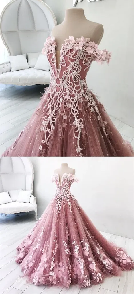 Beautiful Off-the-shoulder Lace Prom Dress Floral Elegant Long Evening Dress #SED247