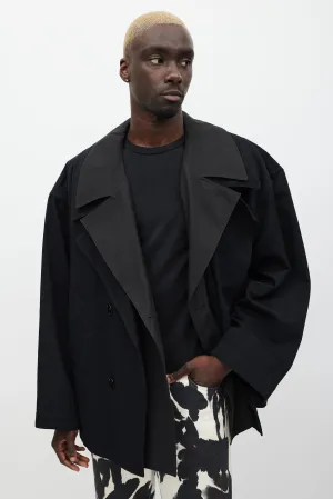 Black Layered Double Breasted Trench Coat