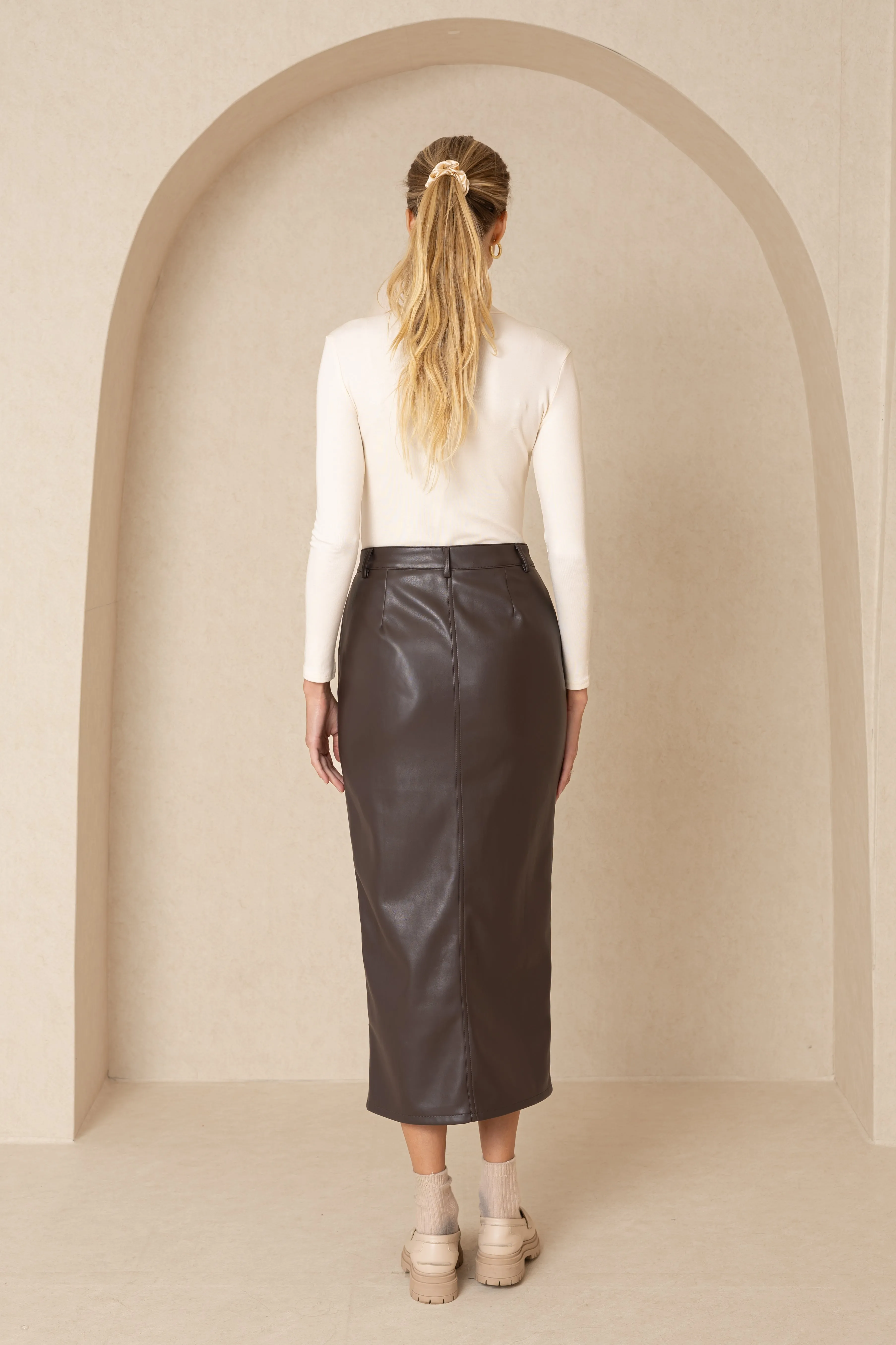 Brown Everyday Leather Maxi Skirt