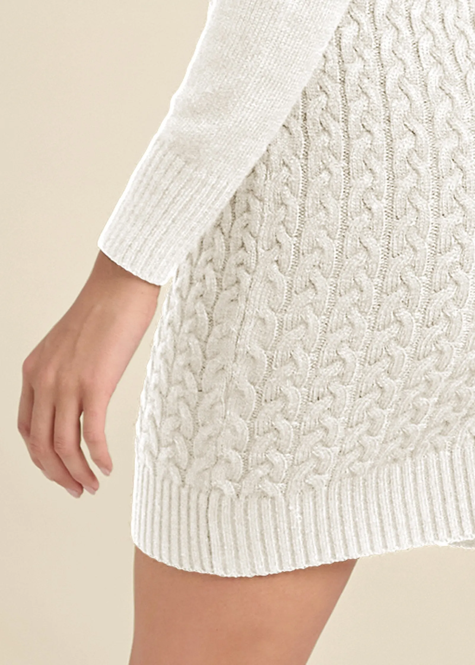 Cable Knit Sweater Dress - Cream