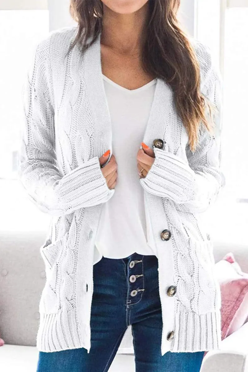 Casual Solid Patchwork Buckle Cardigan Collar Cardigans(5 Colors)