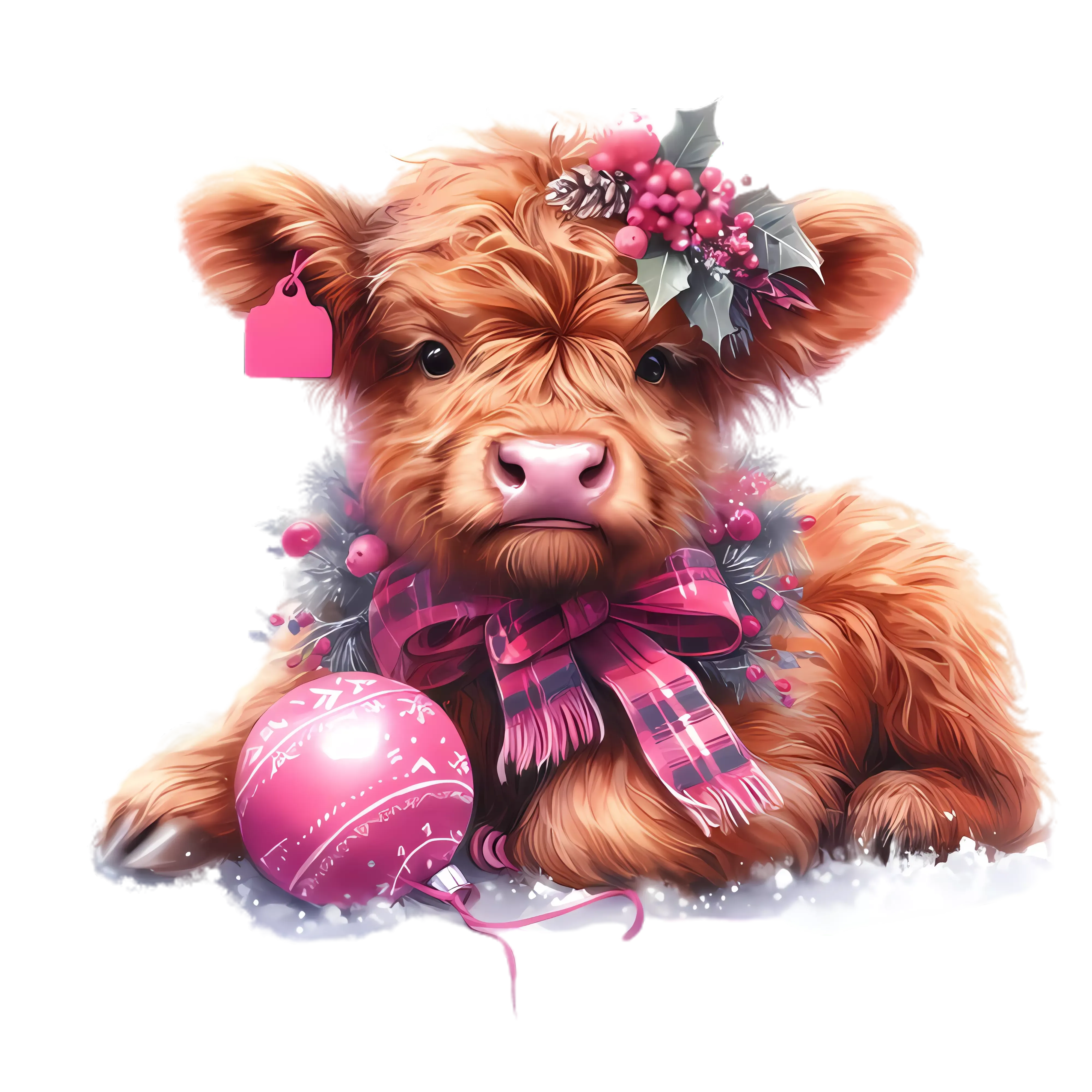 Christmas Pink Highland Cow w/Ornament | Shirt | HC5