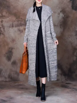 Classic Trench Lapel Belt Knitted Coat