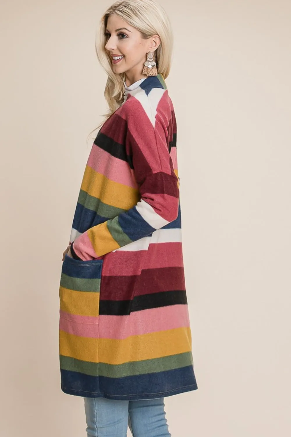 Color Block Striped Open Front Cardigan