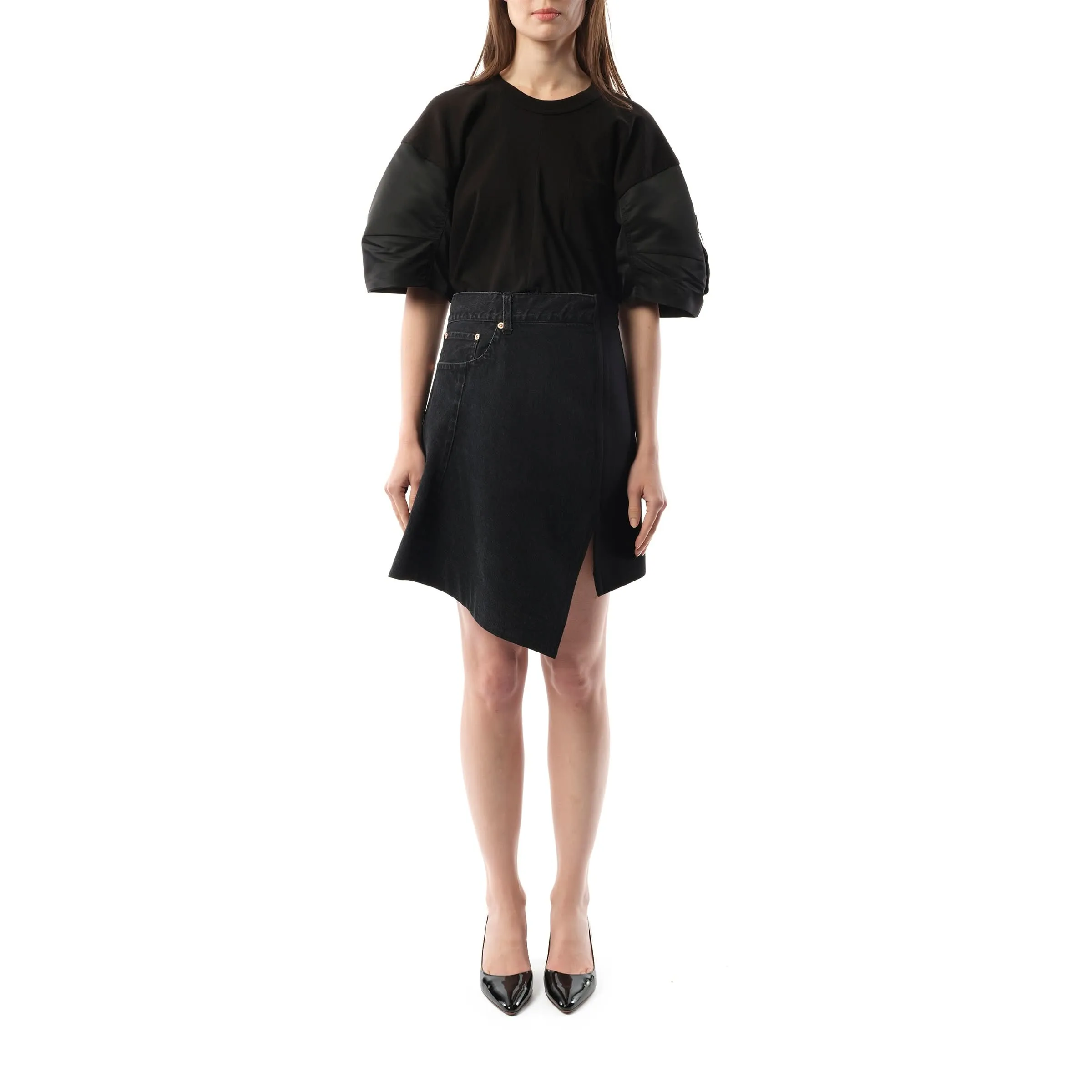 Denim x Wool Melton Skirt in Black