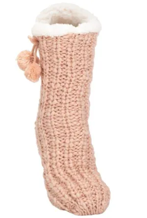 Dusty Pink Pom Pom Slipper Socks