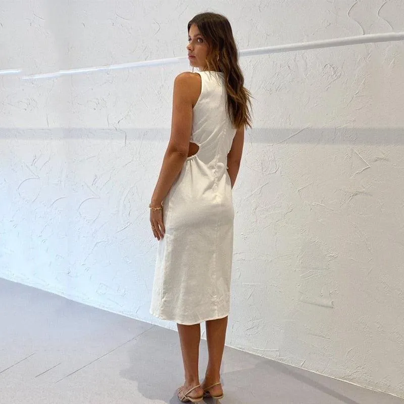 Elegant Adjustable Side Cutout White Maxi Dress