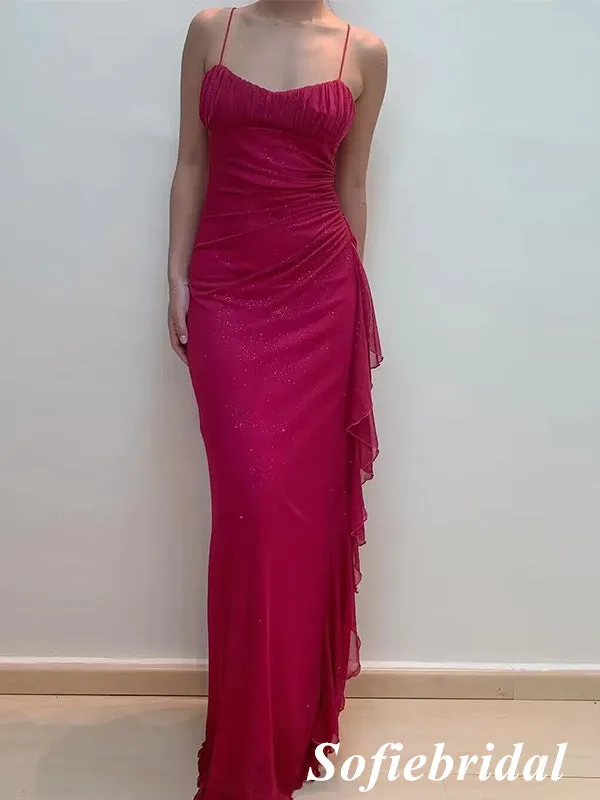 Elegant Chiffon Spaghetti Straps Sleeveless Mermaid Prom Dress, PD01026