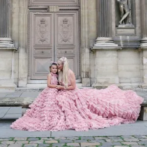 Elegant Tulle Mother and Daughter Luxury Puffy Dresses