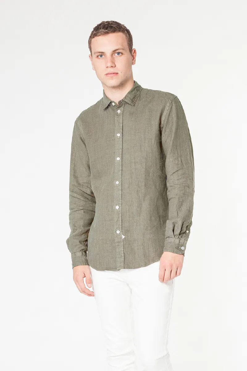 Essential Linen L/S Shirt - Olive