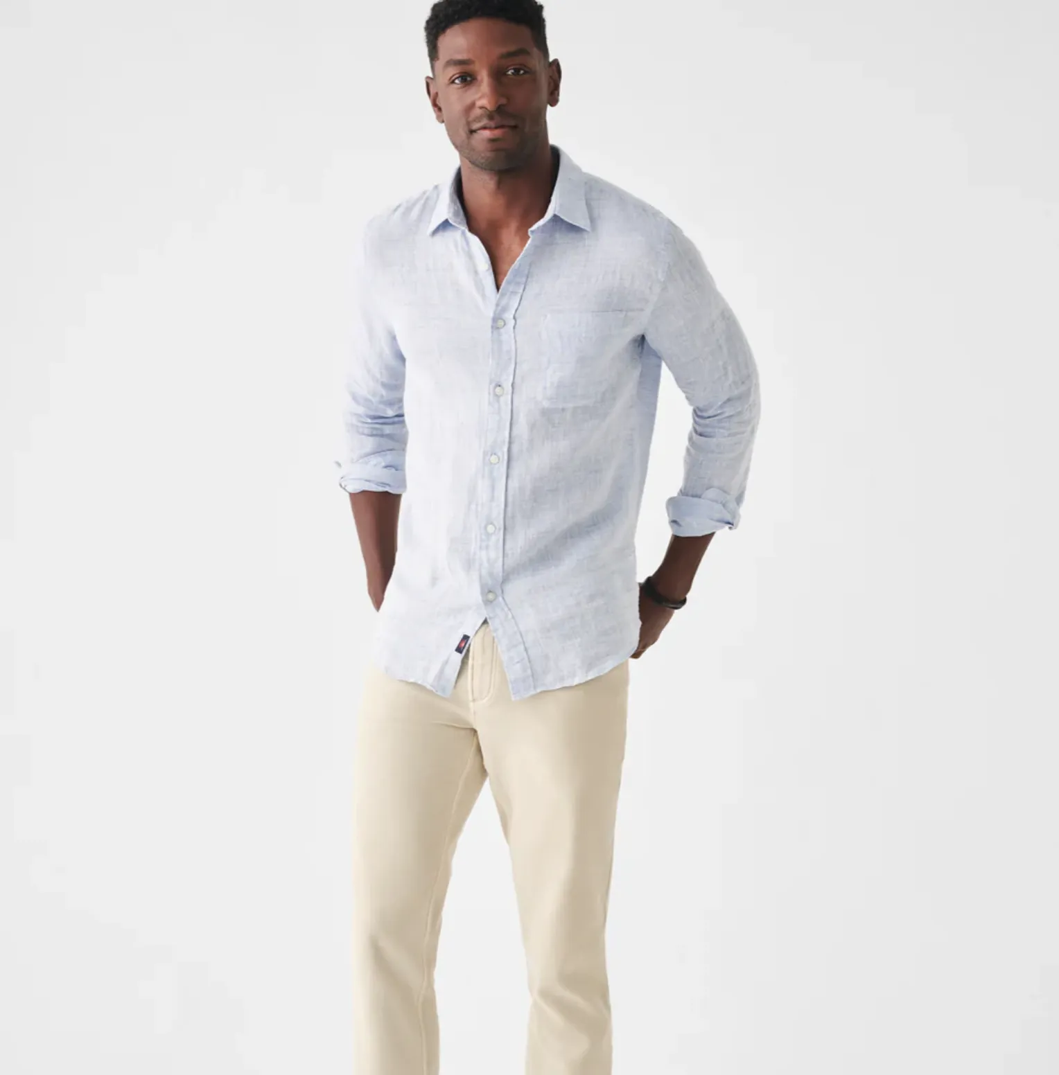 Faherty Linen Laguna Shirt Light Blue Melange