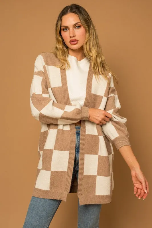 Gingerbread Making Checker Graphic Sweater Cardigan