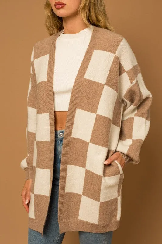 Gingerbread Making Checker Graphic Sweater Cardigan