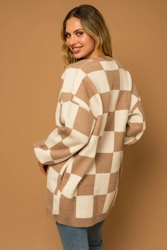 Gingerbread Making Checker Graphic Sweater Cardigan