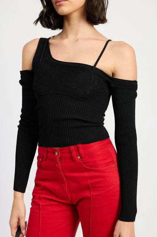 Hot Girl Bold Shoulder Asymmetric Long Sleeve Top