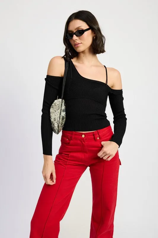 Hot Girl Bold Shoulder Asymmetric Long Sleeve Top