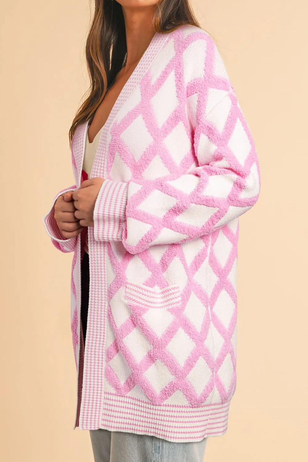 kesley Geometric Open Front Long Sleeve Cardigan