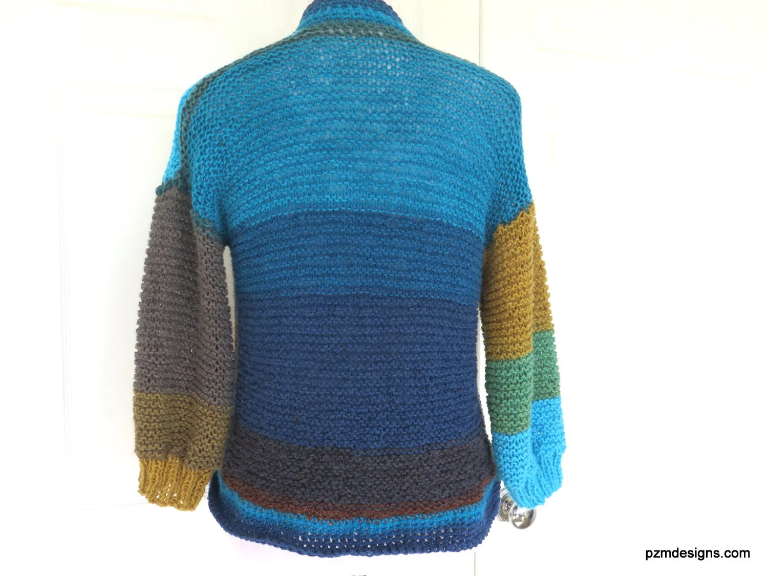 Large Color Block Hand Knit Cardigan, Trendy Knitwear