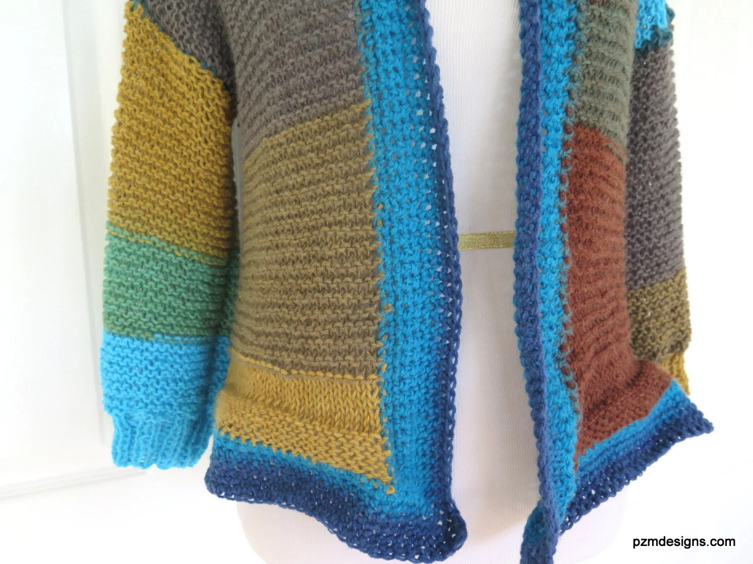 Large Color Block Hand Knit Cardigan, Trendy Knitwear