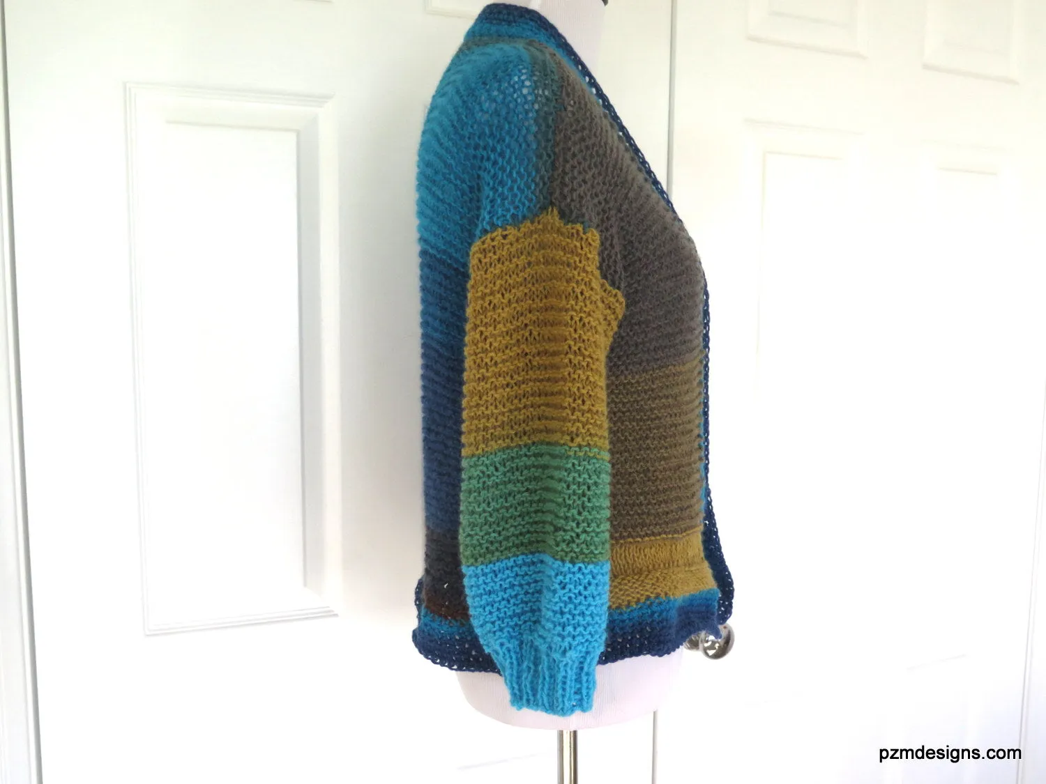 Large Color Block Hand Knit Cardigan, Trendy Knitwear