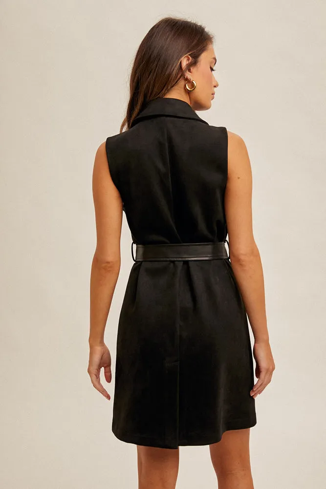 Leather Belt Suede Longline Vest in Black by Hem & Thread