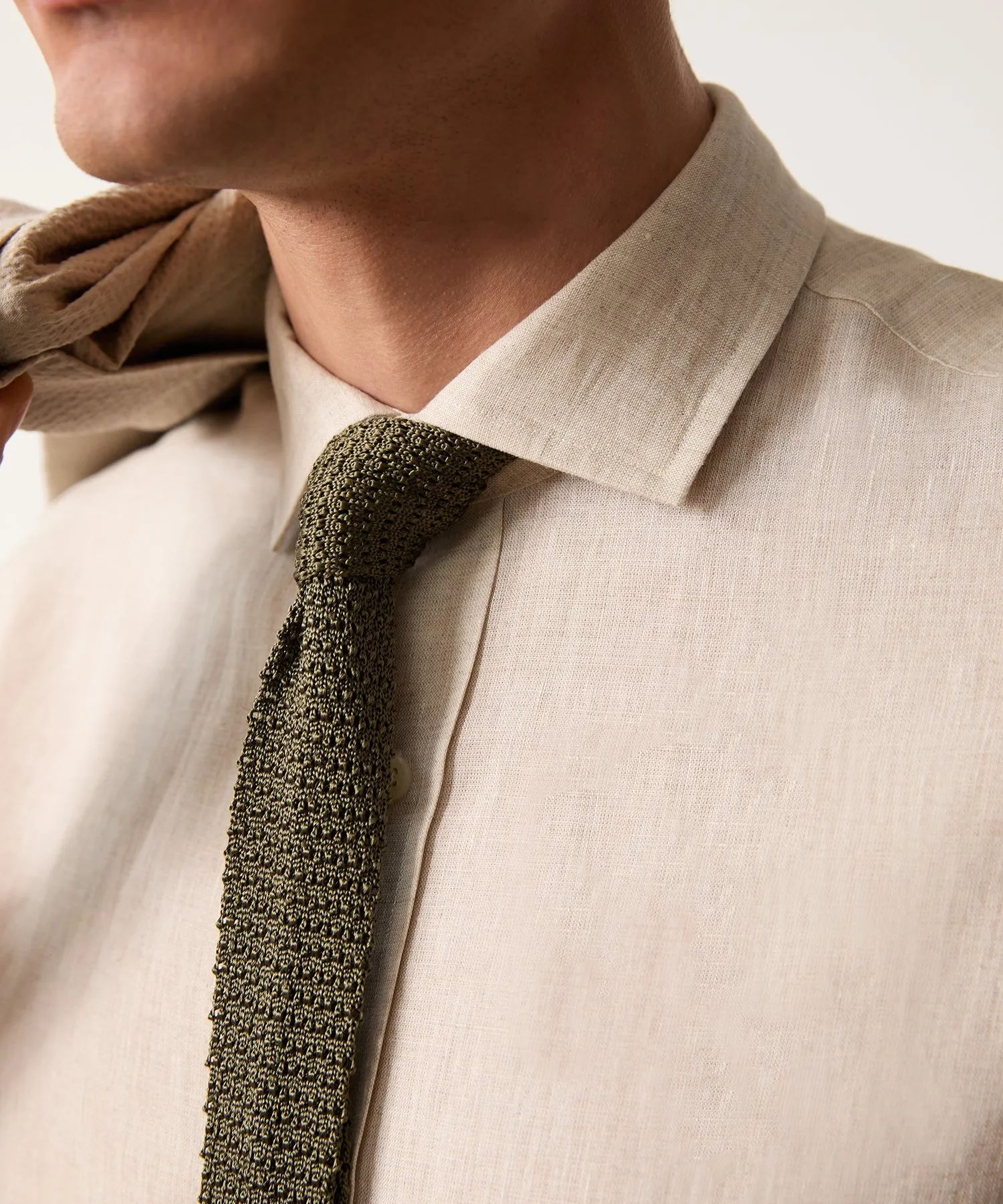 Linen Spread Collar Dress Shirt in Sand