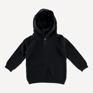 long sleeve hooded pocket sweater | black | organic cotton moss knit