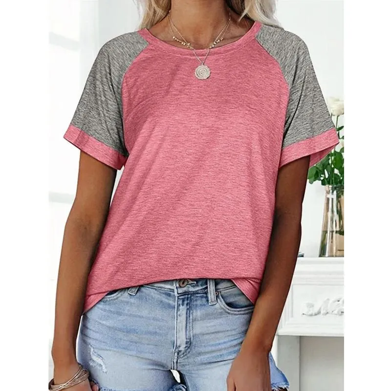 Loose Round Neck Raglan Sleeve Contrast T-shirt