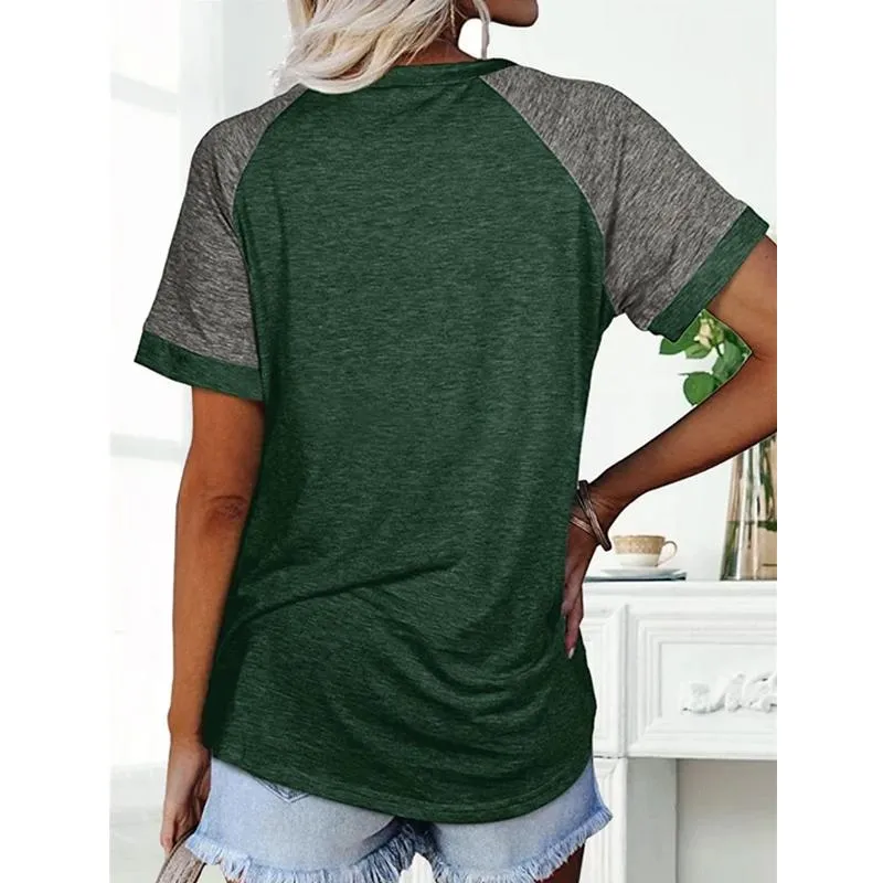 Loose Round Neck Raglan Sleeve Contrast T-shirt