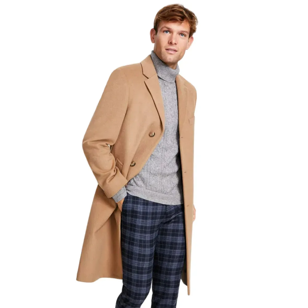 Mens Classic Fit Camel Wool Blend Coat