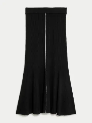 Merino wool-rich knitted midi a-line skirt