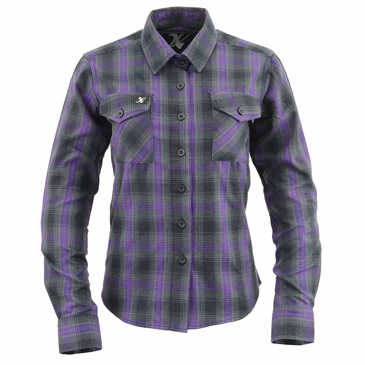 Milwaukee Leather MNG21603 Women's Casual Black with Purple Long Sleeve Casual Cotton Flannel Shirt