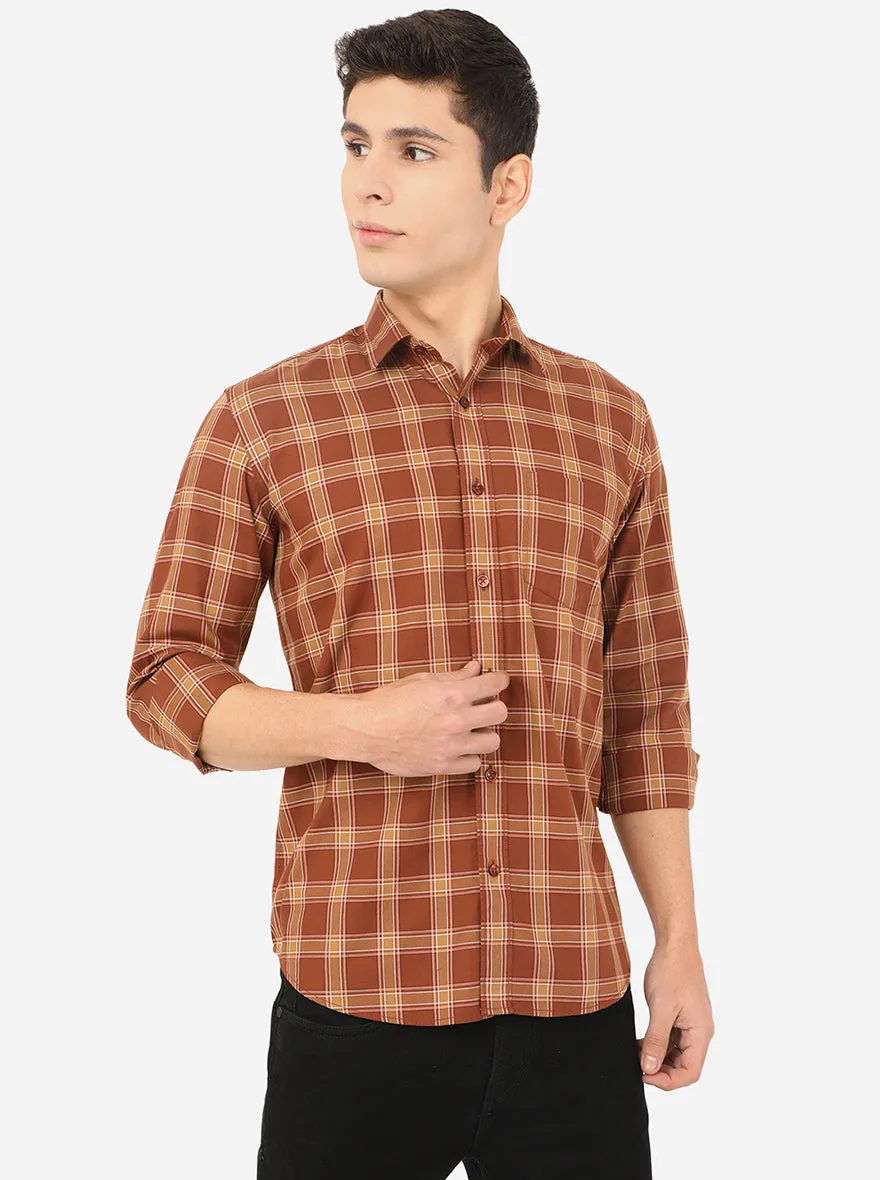 Mink Brown Checked Slim Fit Casual Shirt | JadeBlue