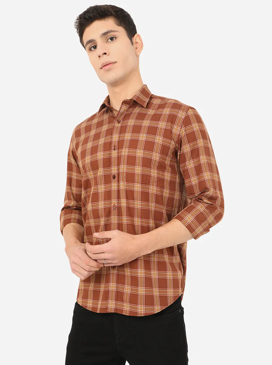 Mink Brown Checked Slim Fit Casual Shirt | JadeBlue