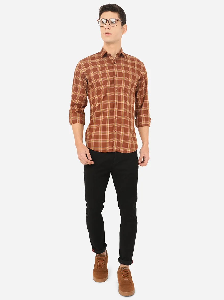 Mink Brown Checked Slim Fit Casual Shirt | JadeBlue