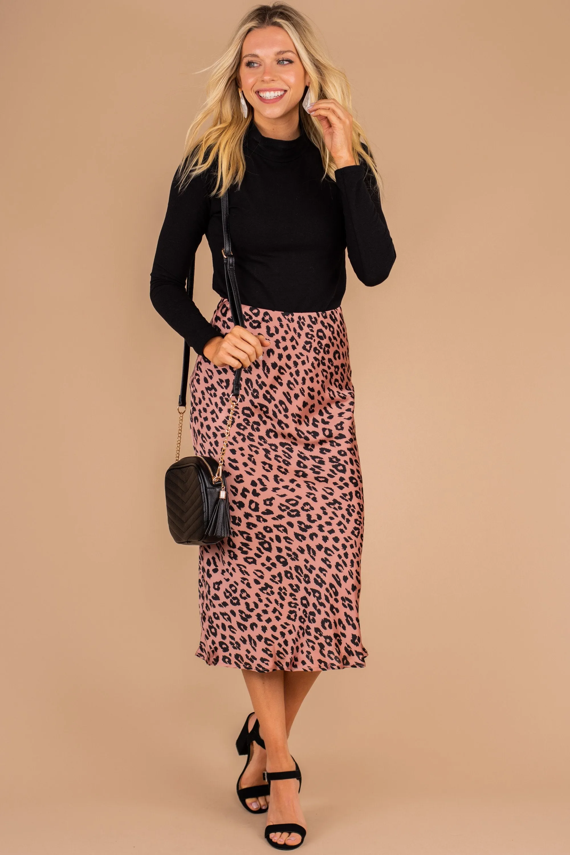 Never Let You Go Blush Pink Leopard Midi Skirt