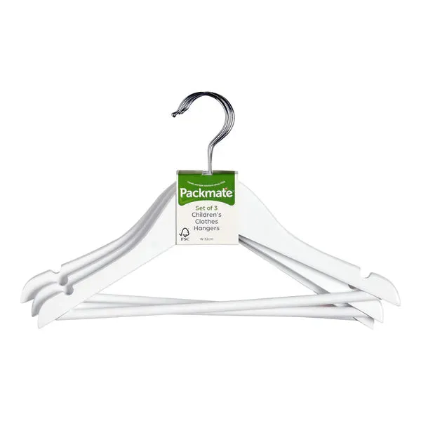 Packmate Set of 3 Children's Wooden Clothes Hangers - Various Colours