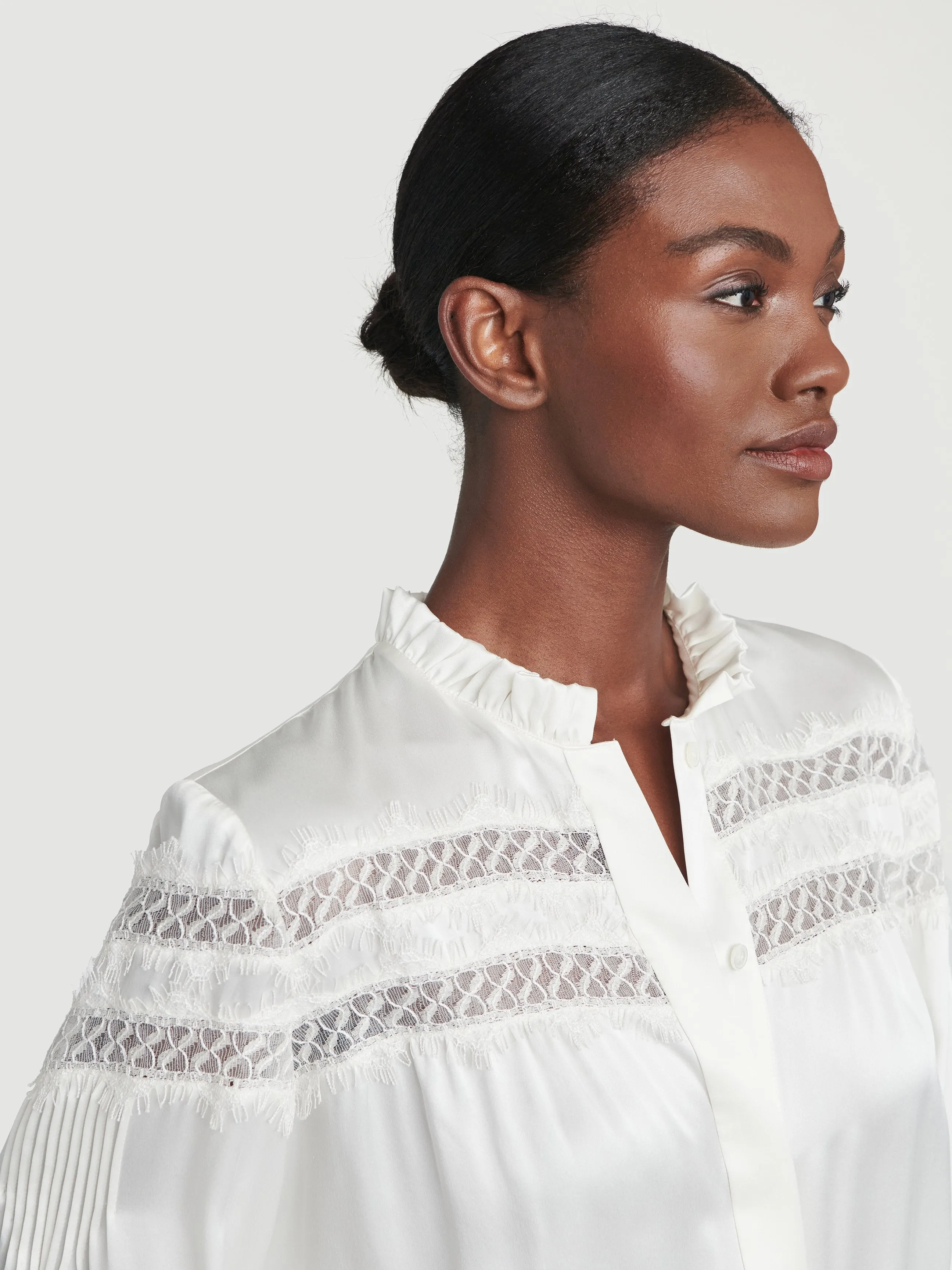 Paneled Lace Long Sleeve Top -- Off White