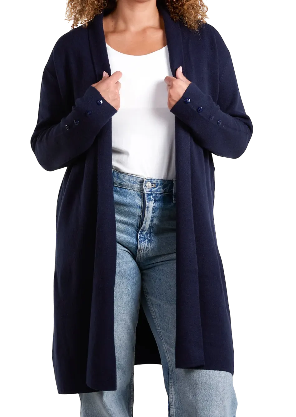 Plain Long Cardigan with Pockets And Button Sleeve Detail (2 Colours)