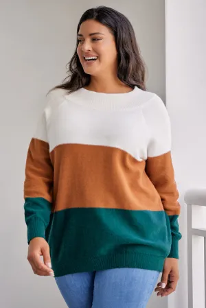 Plus Size Color Block Long Sleeve Sweater