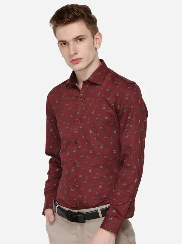 Red Printed Slim Fit Party Wear Shirt | Wyre