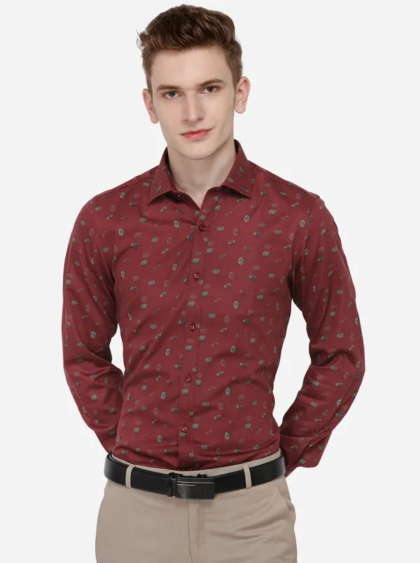 Red Printed Slim Fit Party Wear Shirt | Wyre