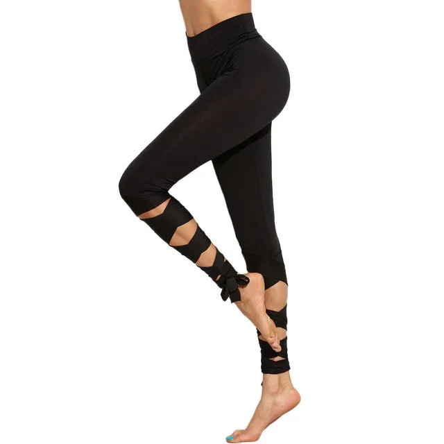 Ribbon Yoga Pants - Black