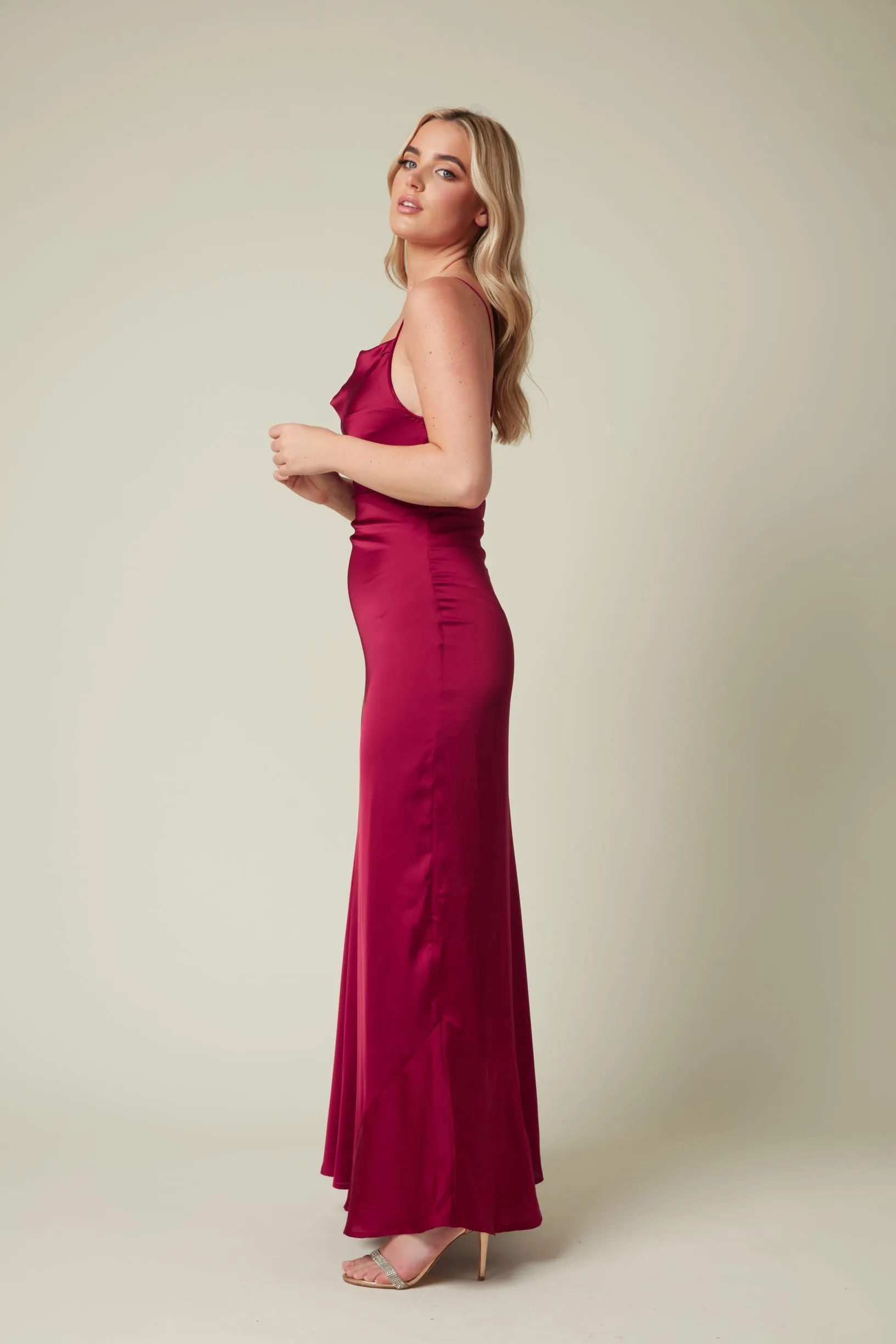 Satin Maxi Dress with Cowl Neck